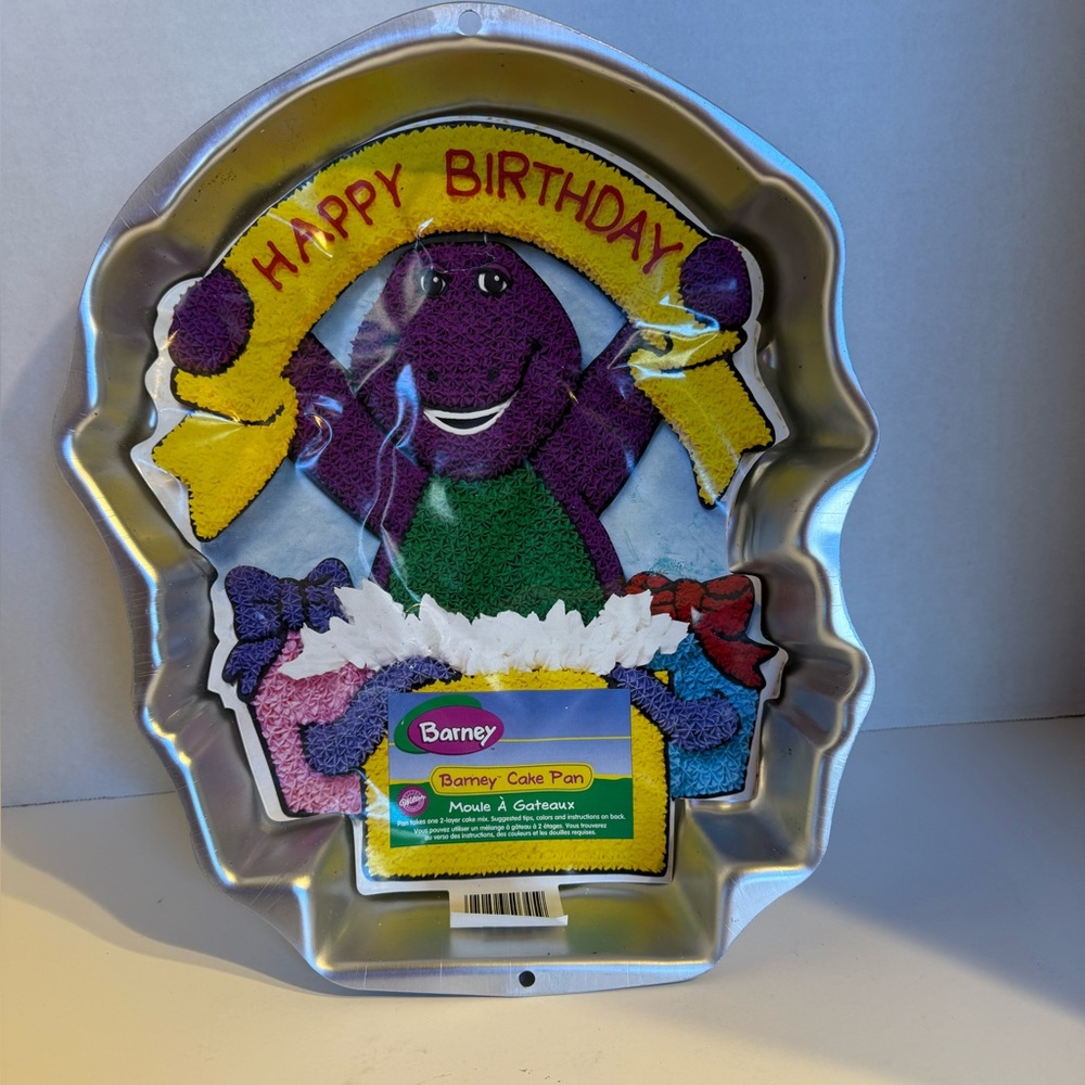 NEW Vtg 1998, Wilton Barney the Purple Dinosaur Aluminum Cake Pan 90s Birthday